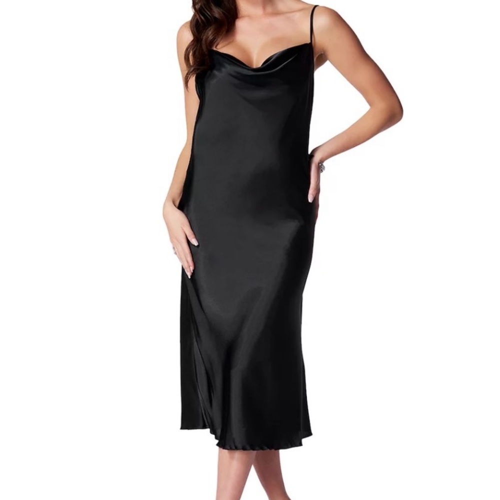 Bebe Black Cowl Neck Satin Dress